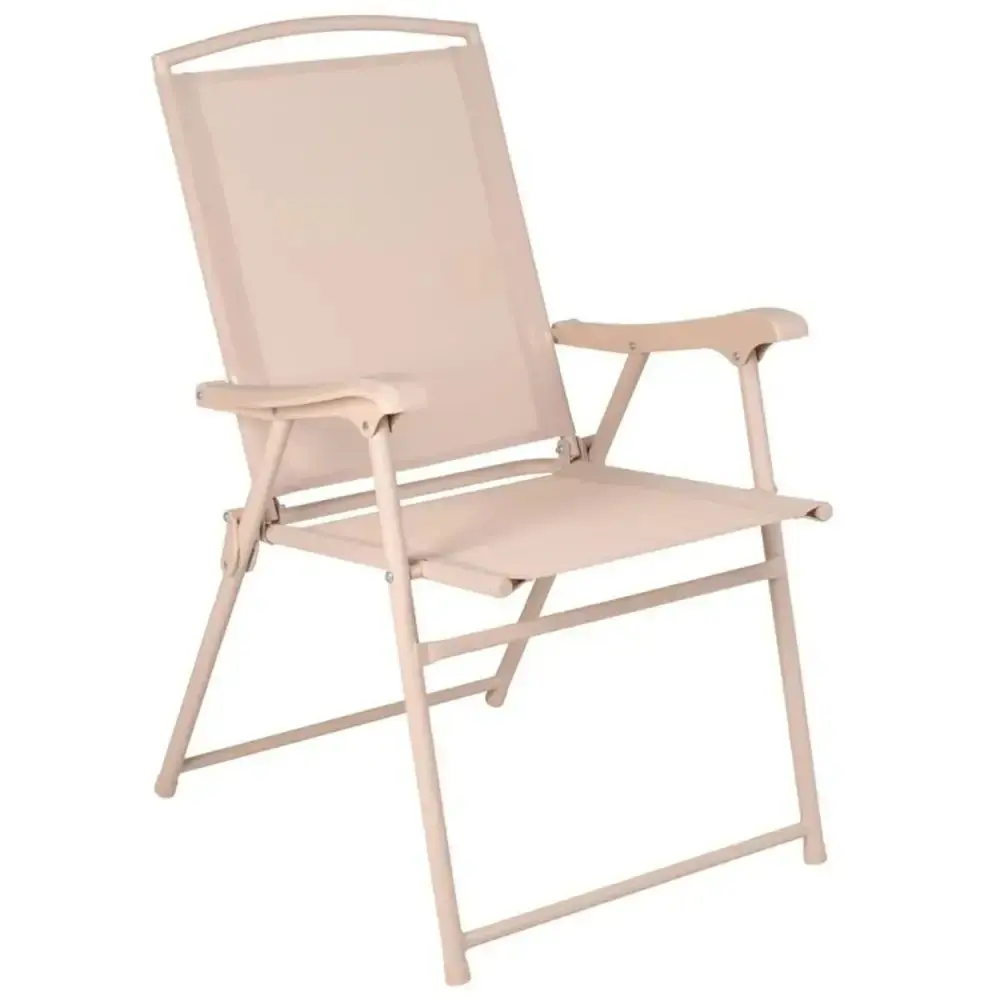 Conjunto de mesa e cadeira e guarda sol para jardim em aço bege malibu Mor — fotografia 3