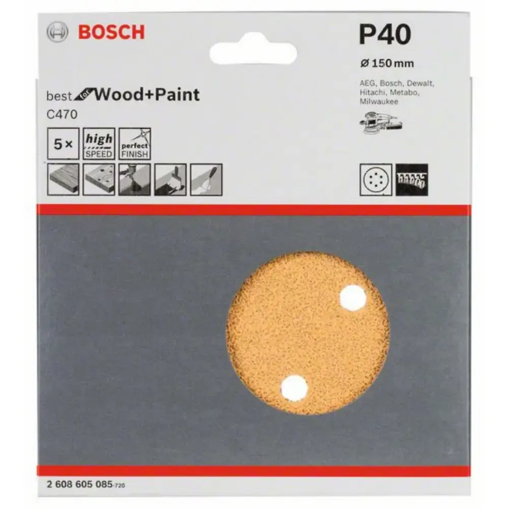 Disco de Lixa C470 Best for Wood&Paint 5 POL c/ Velcro Grana 40 com 5 Unidades BOSCH — fotografia 2