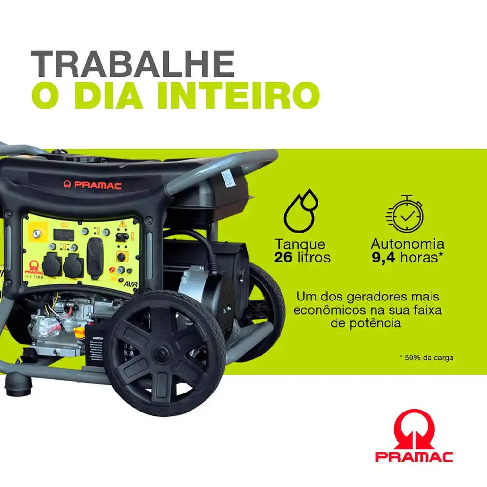 Gerador à gasolina 7.5 KVA digital com avr 4T WX7500 bivolt com bateria Pramac — fotografia 5
