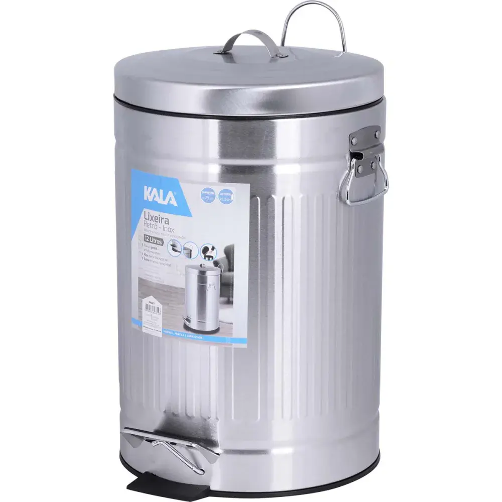Lixeira retrô em inox com balde removível 12L Kala