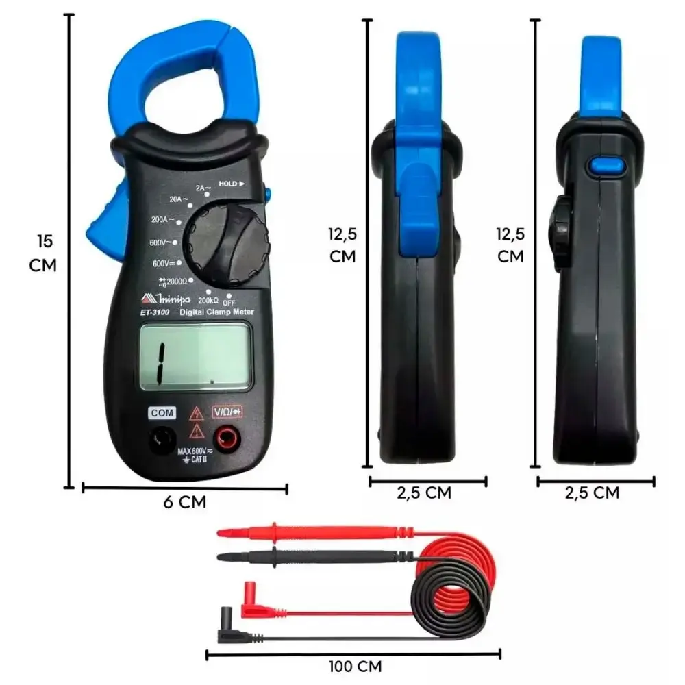 Alicate amperímetro digital de bolso 200ACA CAT II ET-3100 Minipa — fotografia 5