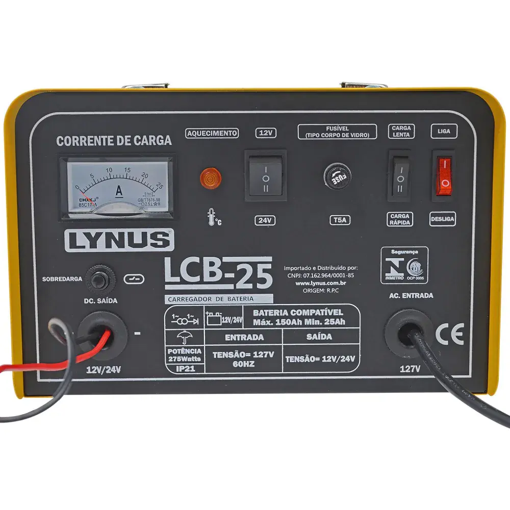 Carregador bateria veicular 25 amp 12/24V LCB-25 Lynus -220V — fotografia 4