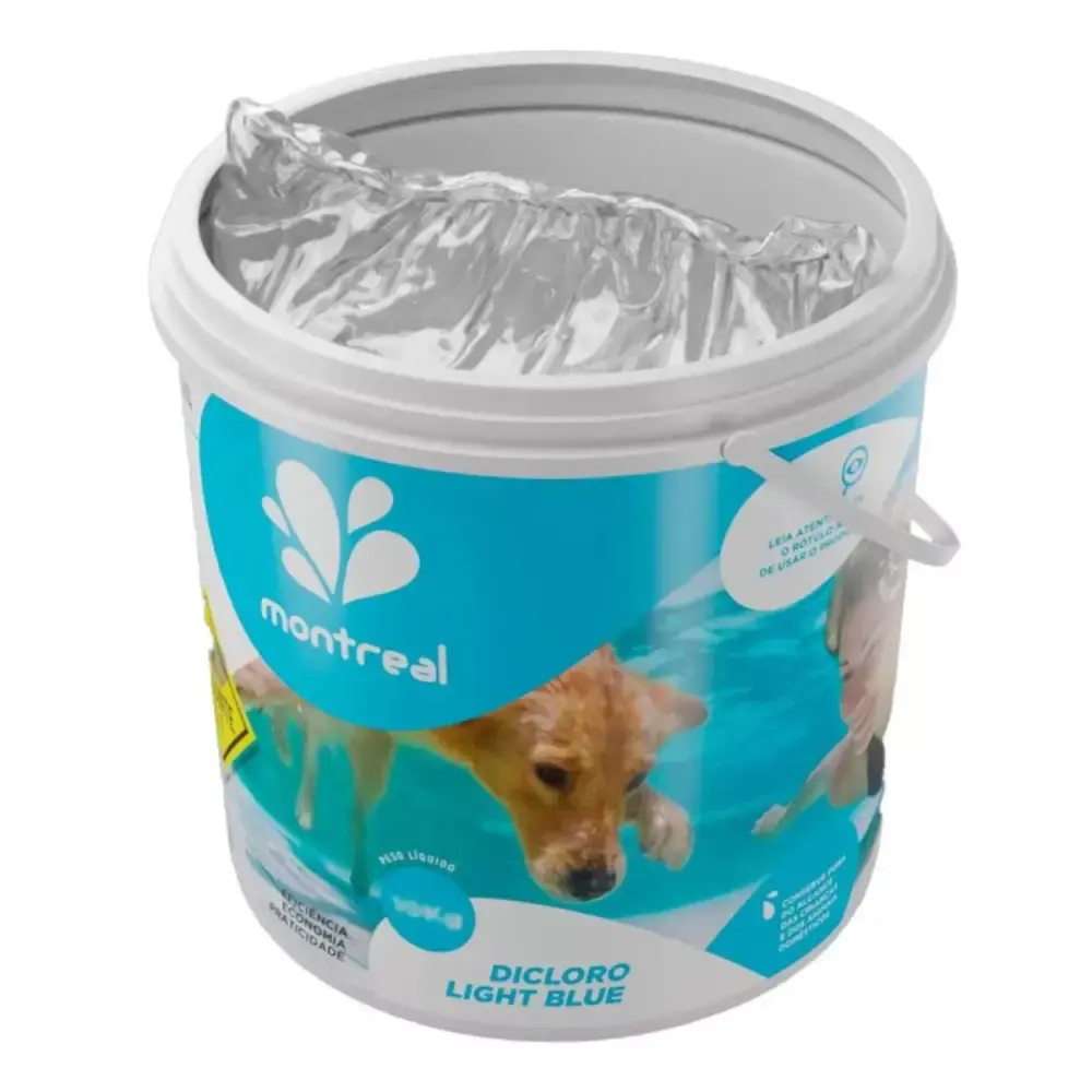 Cloro granulado dicloro de sódio para piscinas light blue balde 10 KG 3 em 1 montreal Momfort — fotografia 3