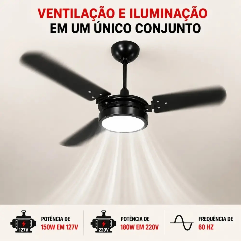 Ventilador de teto ventus 3 pás com LED 6K casa LYS Branco 110 V — fotografia 8