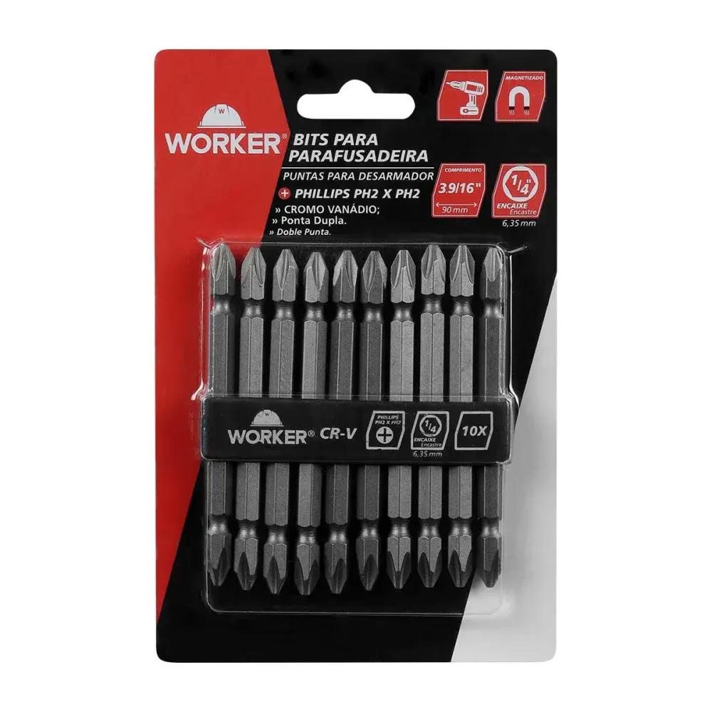 Bits para parafusadeira phillips PH2 3.9/16 - 90MM Worker — fotografia 4
