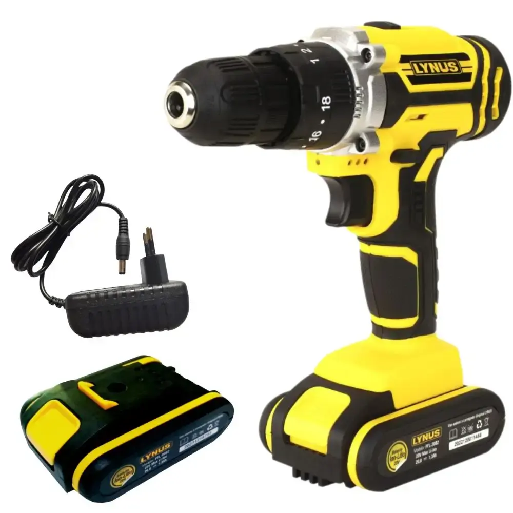 Parafusadeira furadeira impacto com 2 baterias 20V carregador e maleta PFL-20B2 Lynus