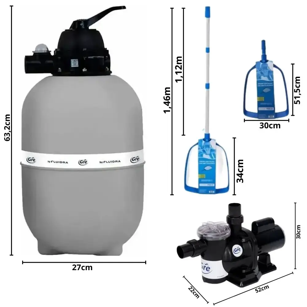 Filtro para piscina 70.000 litros com bomba 3/4 CV bivolt e peneira de cabo telescópico Fluidra — fotografia 3