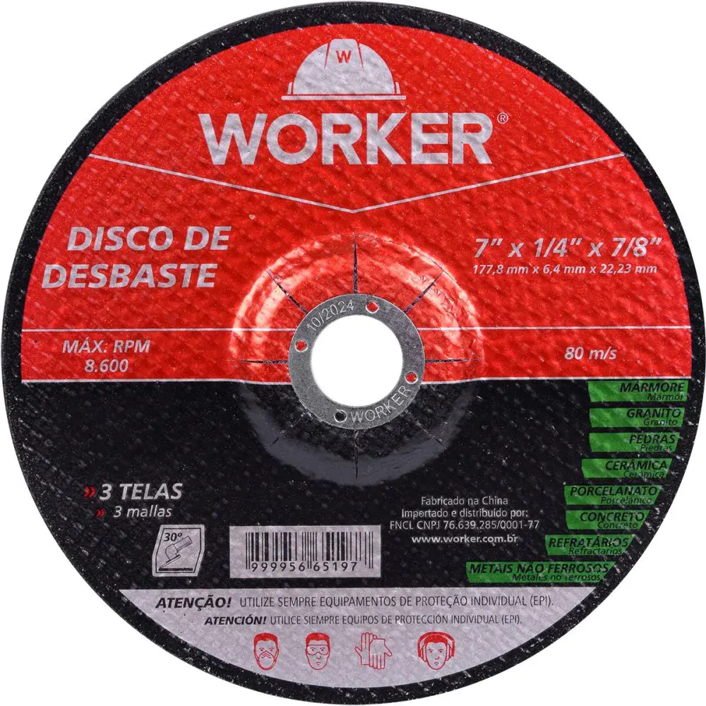 Disco para desbastes 7/4 grão 120 8600RPM Worker