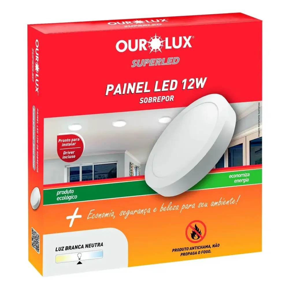 Painel led redondo sobrep 12W 6500K biv Ourolux — fotografia de referência