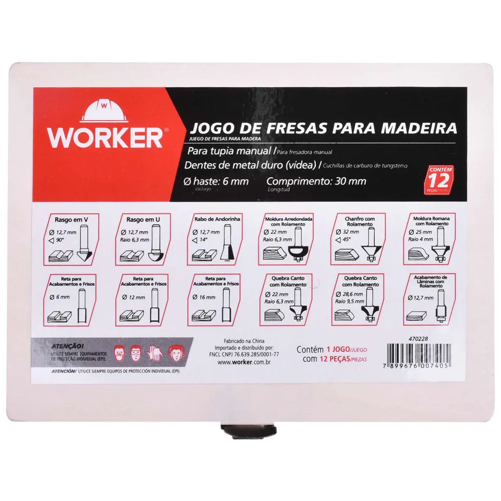 Jogo de fresas para madeira em haste 6MM com 12 peç Worker — fotografia 4