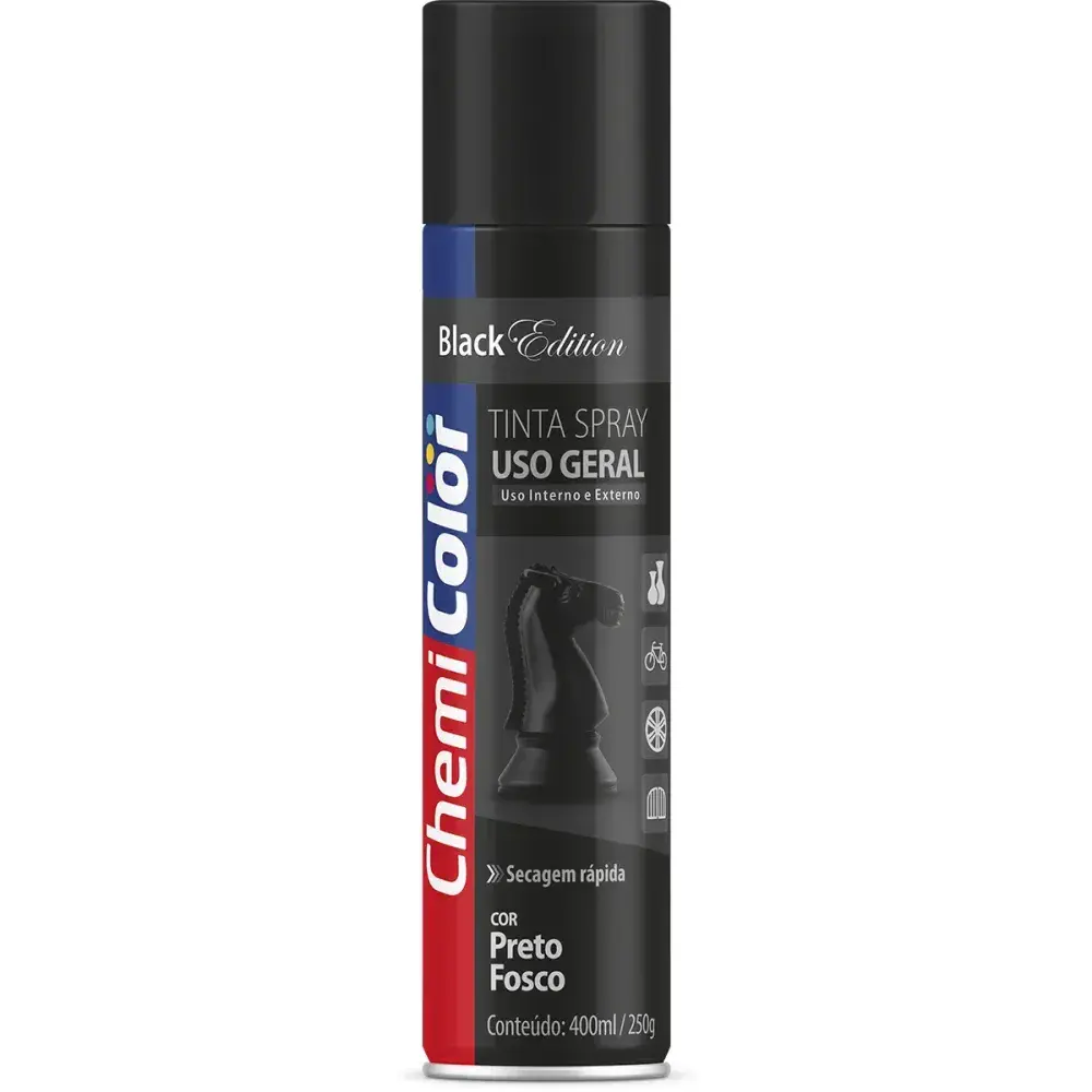 Tinta spray 400ML preto fosco Chemicolor — fotografia 2