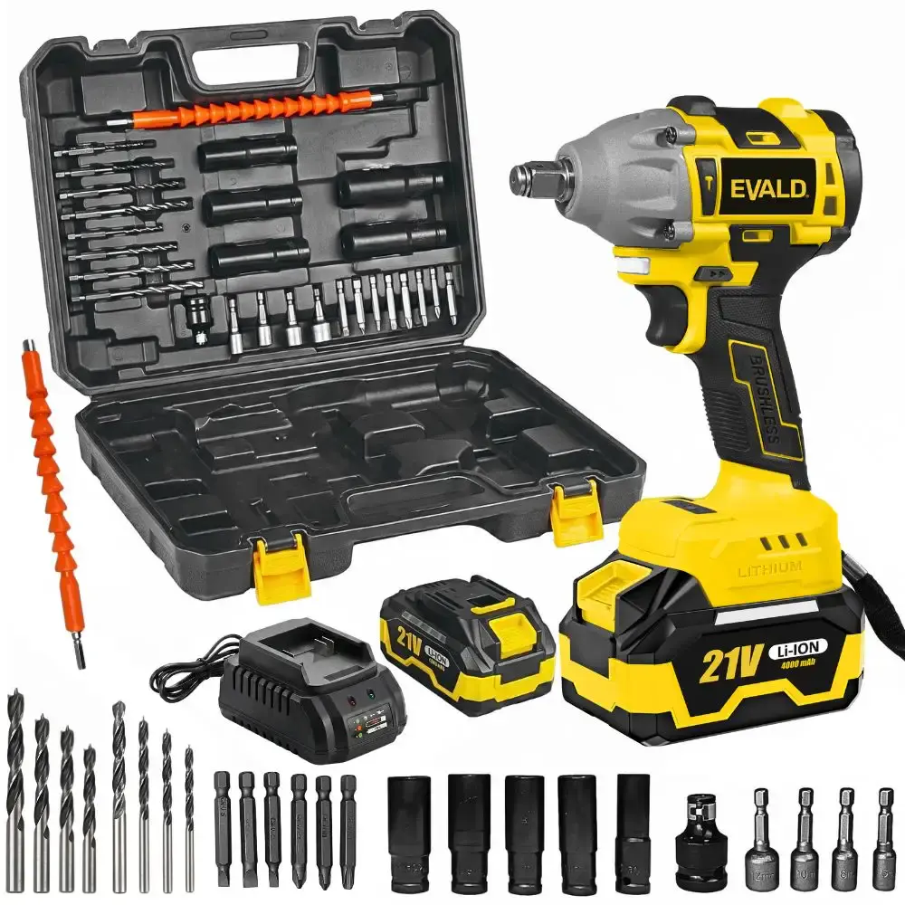 Chave de impacto 1/2 POL 21V brushless com 2 baterias 4AH e maleta EV-3500 Evald — fotografia de referência