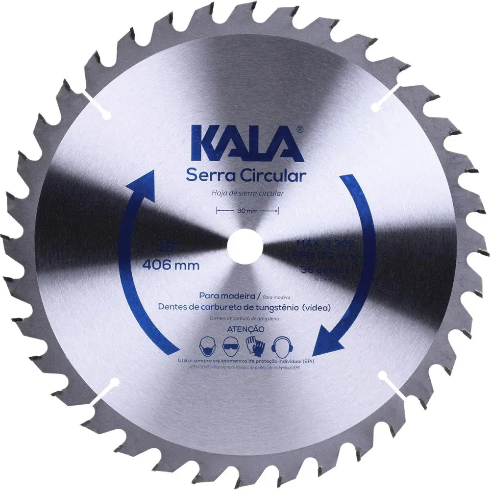 Disco serra circular 16” para madeira 36 dentes 3300RPM Kala — fotografia de referência