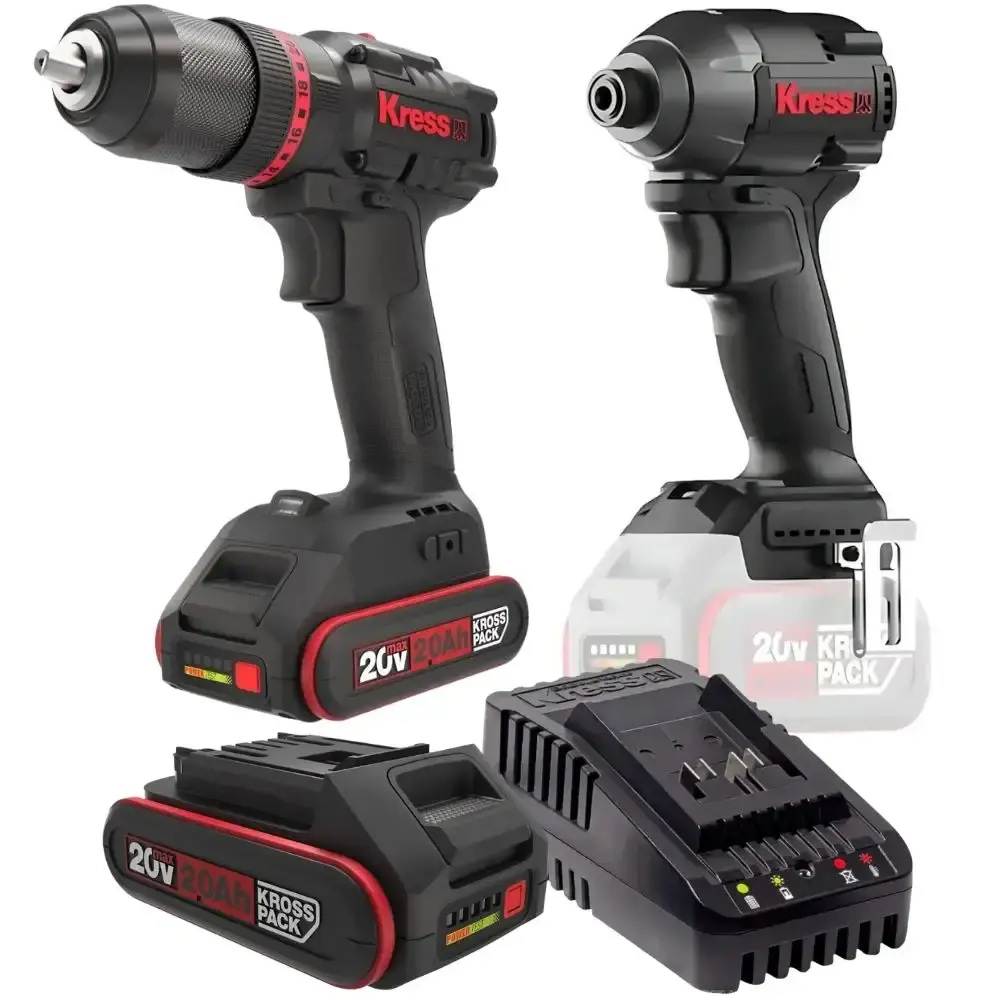 Chave de impacto 1/4 POL parafusadeira furadeira 1/2 POL com 2 baterias 20V carregador Kress
