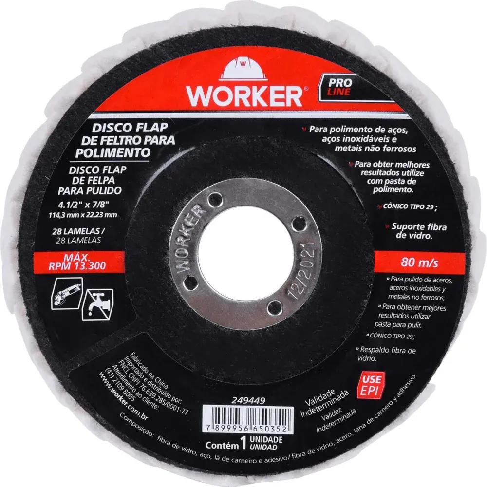 Disco flap de feltro para polimento 4.1/2/8 13300RPM Worker — fotografia de referência