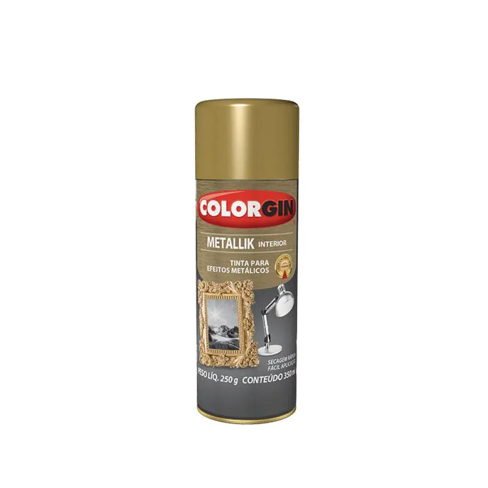 Tinta spray metallik interior dourado Colorgin — fotografia de referência