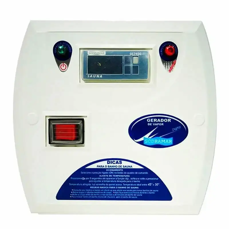 Gerador de vapor inox sauna 12,0KW 220V com quadro analógico, termostato e kit instalação Sodramar 220 V — fotografia 3