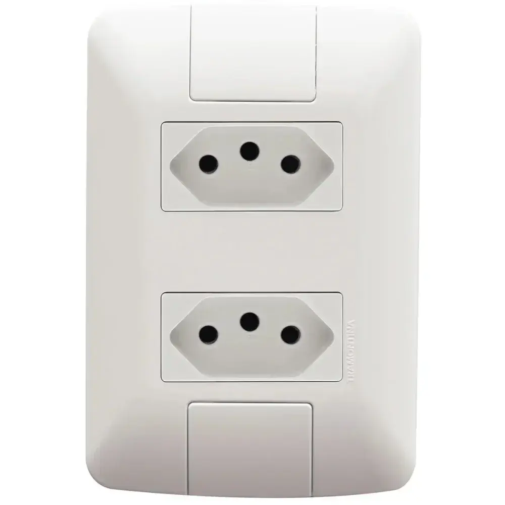 Conjunto com 2 tomada 2P+T 10A branco 250V Tramontina — fotografia 2