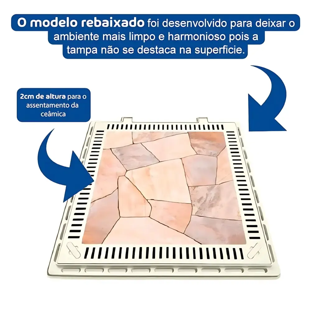 Tampão 80 x 80 CM Rebaixado Articulado c/ Grelha Casa de Máquinas de Piscinas Cinza GDA — fotografia 3
