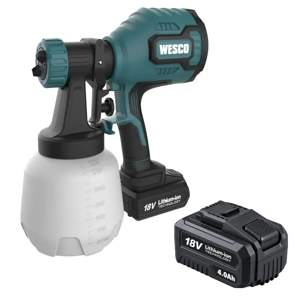 Pistola de pintura a bateria 18V WS2431.9 com bateria 4AH WS9940 Wesco — fotografia de referência
