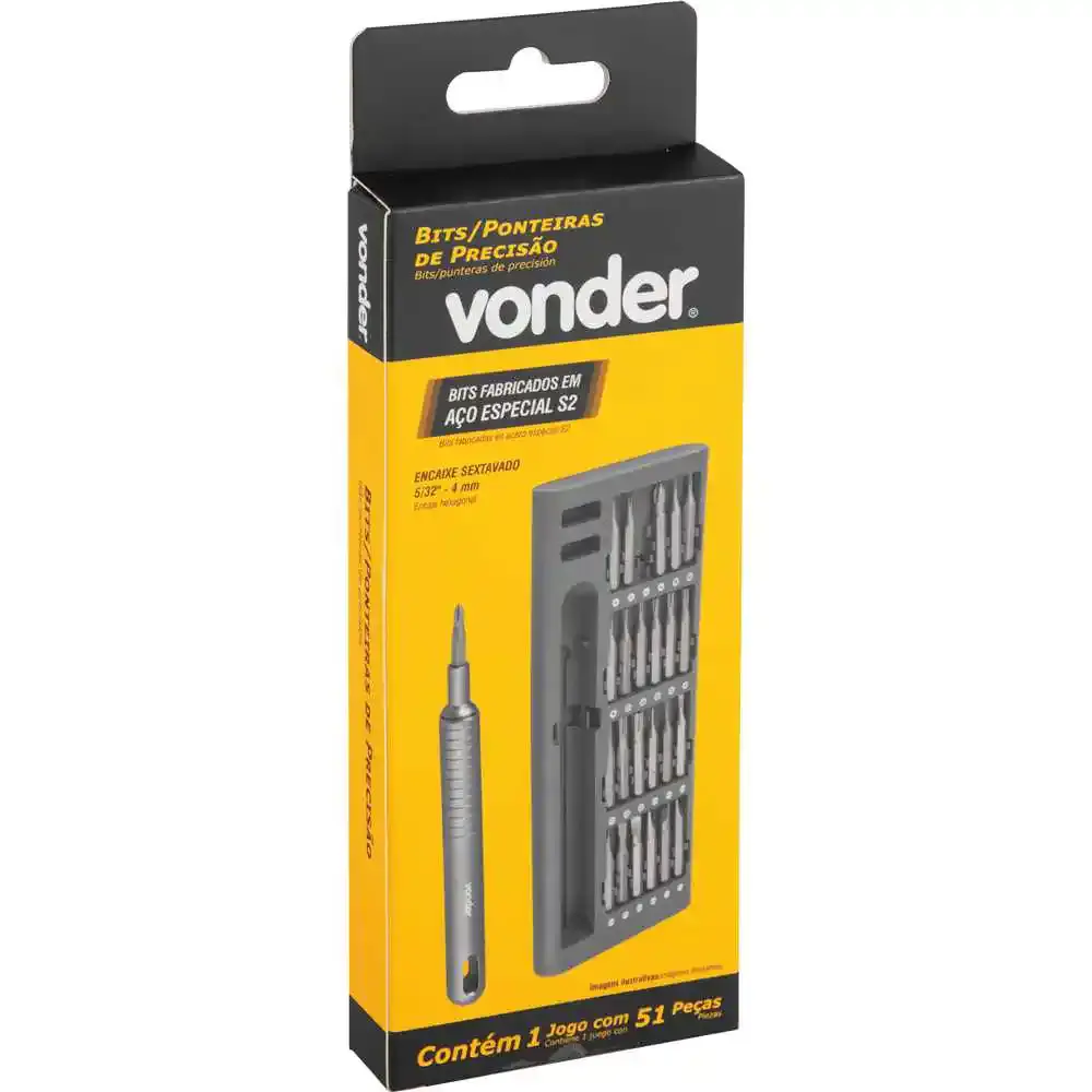Jogo de Bits e Ponteiras 51 peças Sextavado 4 mm VONDER — fotografia 3