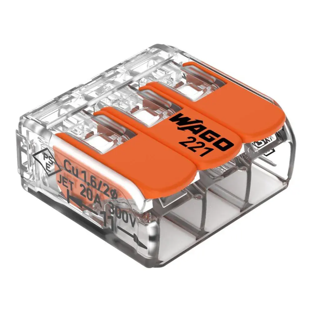 Conector de emenda cx 221 c/ 3 derivações fios de 4MM 50 pçs Wago
