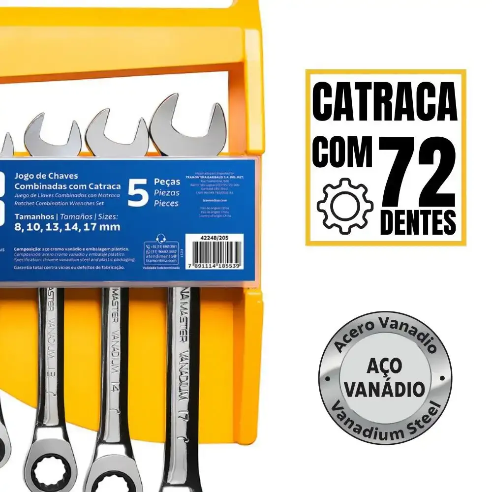 Jogo de chave combinada catraca 8 a 17 MM com 5 peças Tramontina — fotografia 4