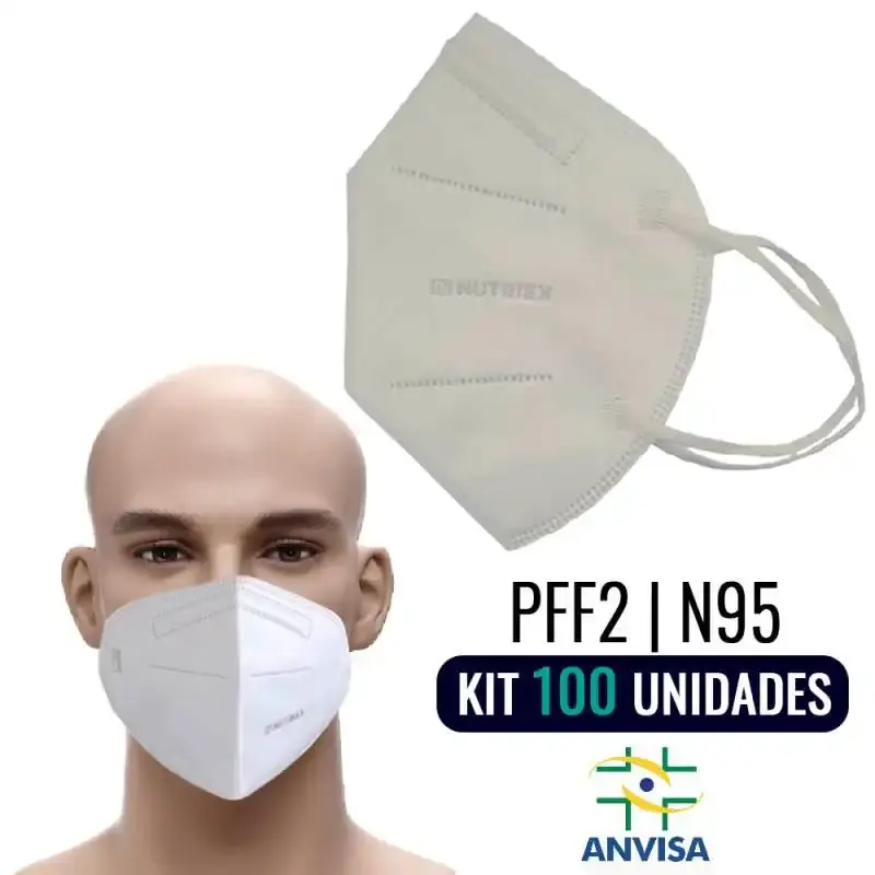 Máscara Respirador PFF2-S N95 Branco s/ Válvula Kit com 100 Unidades NUTRIEX