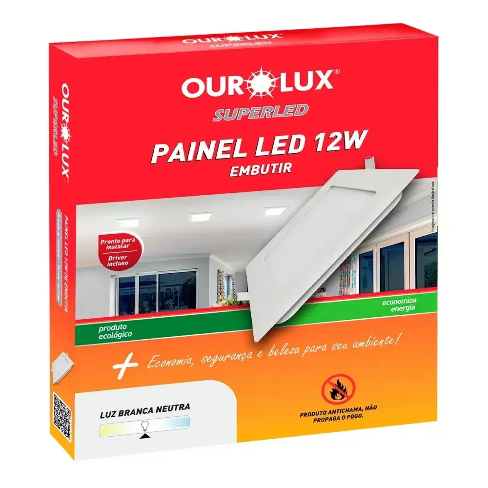 Painel led embutir 12W biv 6500K quadrado Ourolux — fotografia 4