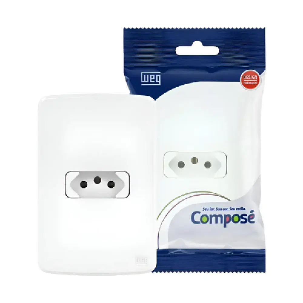 Conjunto tomada 2P+T composé 10A 4X2 branco WEG — fotografia de referência