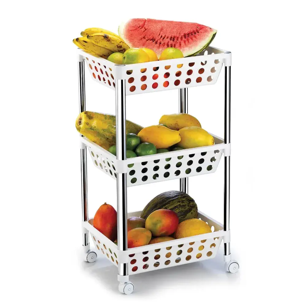 Fruteira tripla com rodas branco Arthi