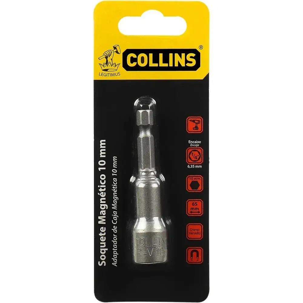 Soquete magnético em aço cromo vanádio 10MM 1/4 Collins — fotografia 5