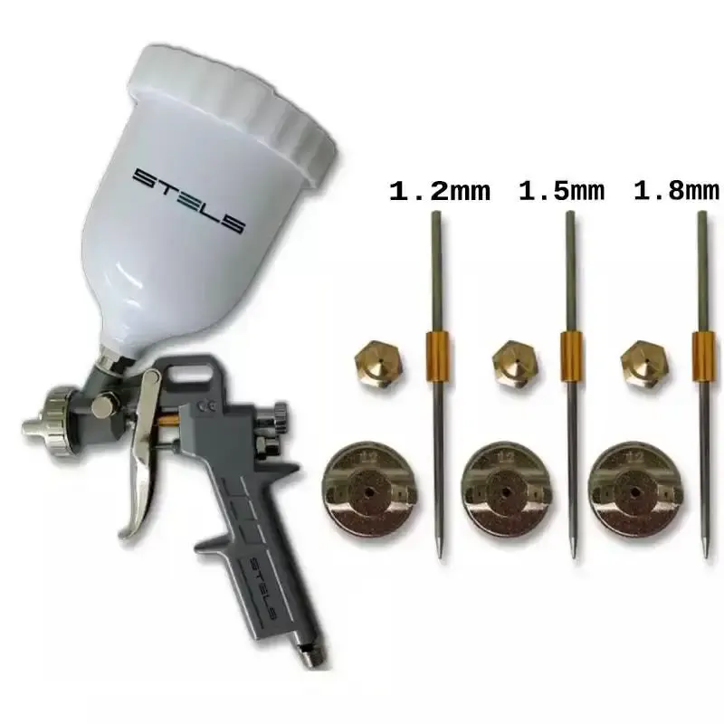 Pistola de pintura 600 ML tipo gravidade com kit de bocais Stels — fotografia de referência