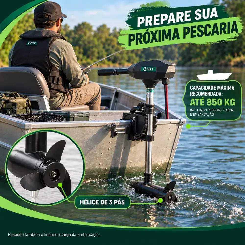 Motor elétrico de popa 12V 48LB para barco 504W digital haste ajustável Zelt — fotografia 3