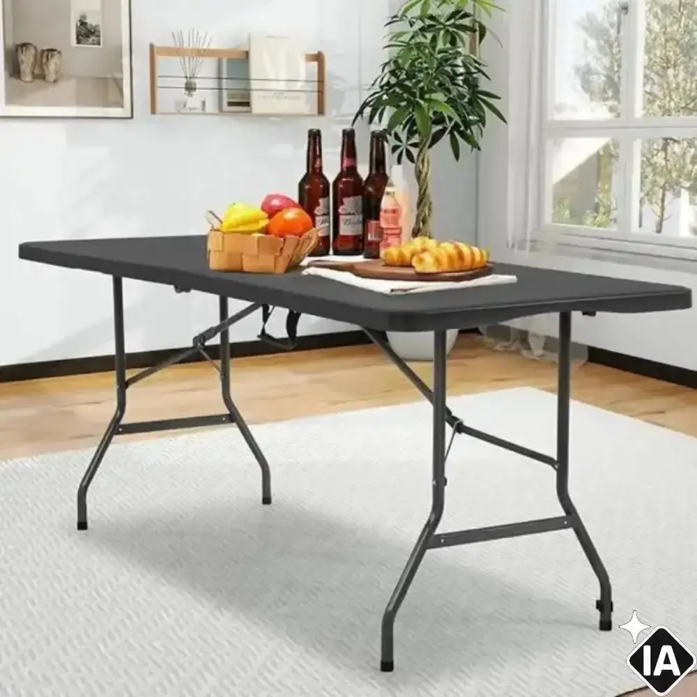 Mesa Dobrável Vira Maleta com Alça 180 × 70 CM Portátil até 150 KG ZELT Preto — fotografia 3