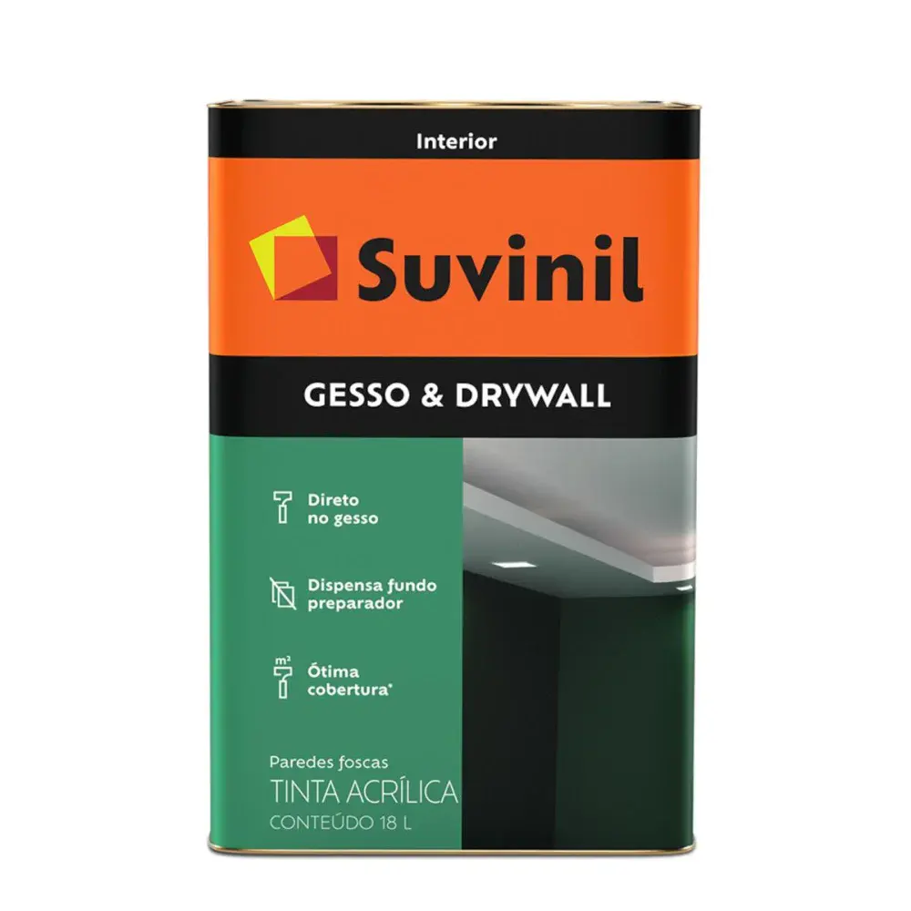 Tinta fixadora para gessodrywall fosco branca 18L Suvinil — fotografia de referência
