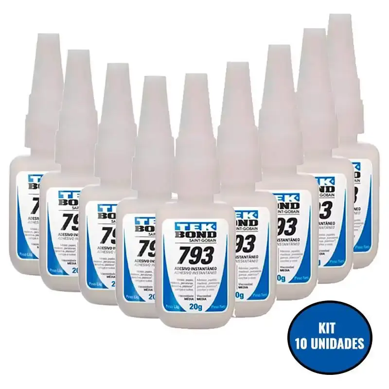 Kit 10 adesivo instantâneo multiuso com bico anti entupimento 20G 793 Tekbond — fotografia de referência