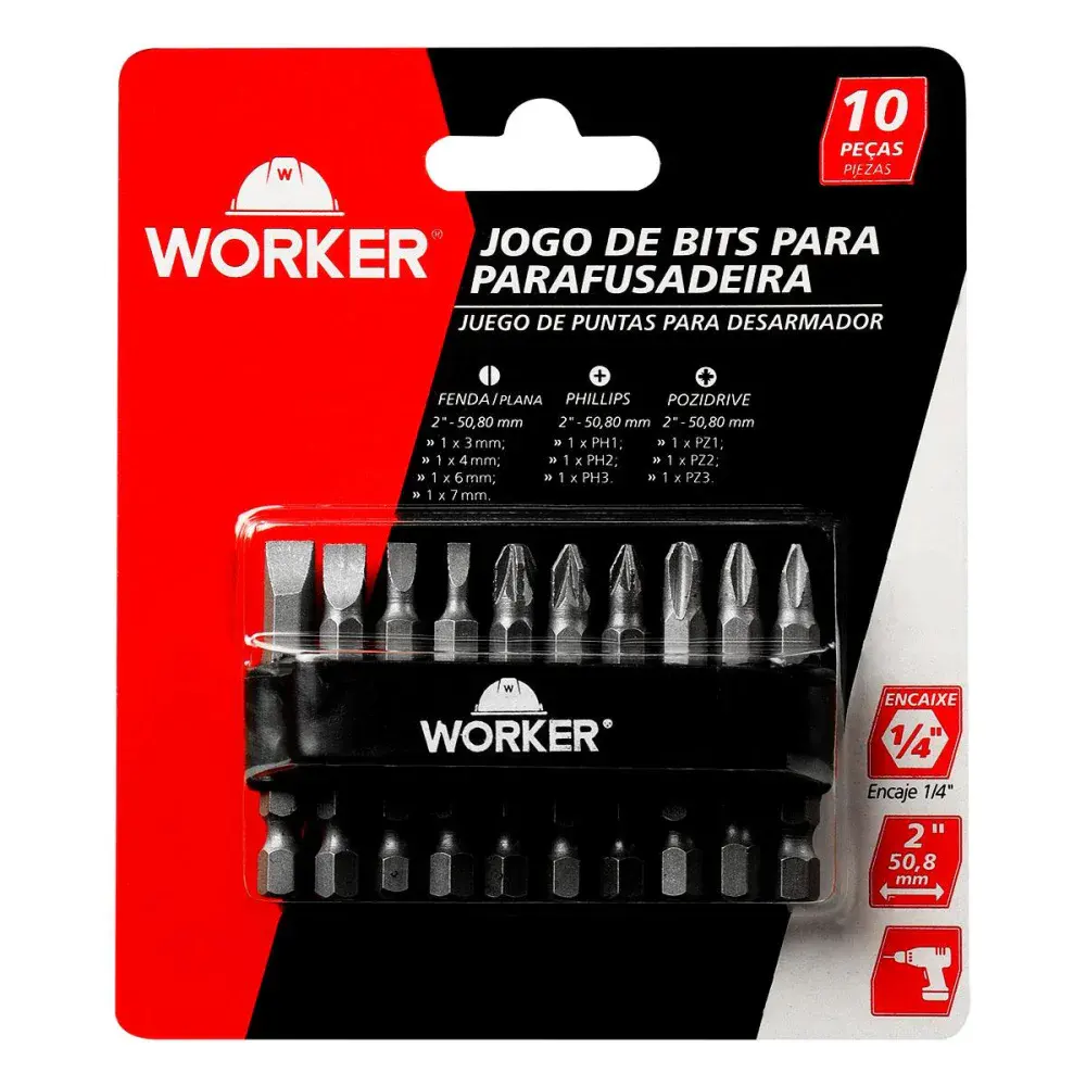 Jogo de bits para parafusadeira com 10 peç Worker — fotografia 4