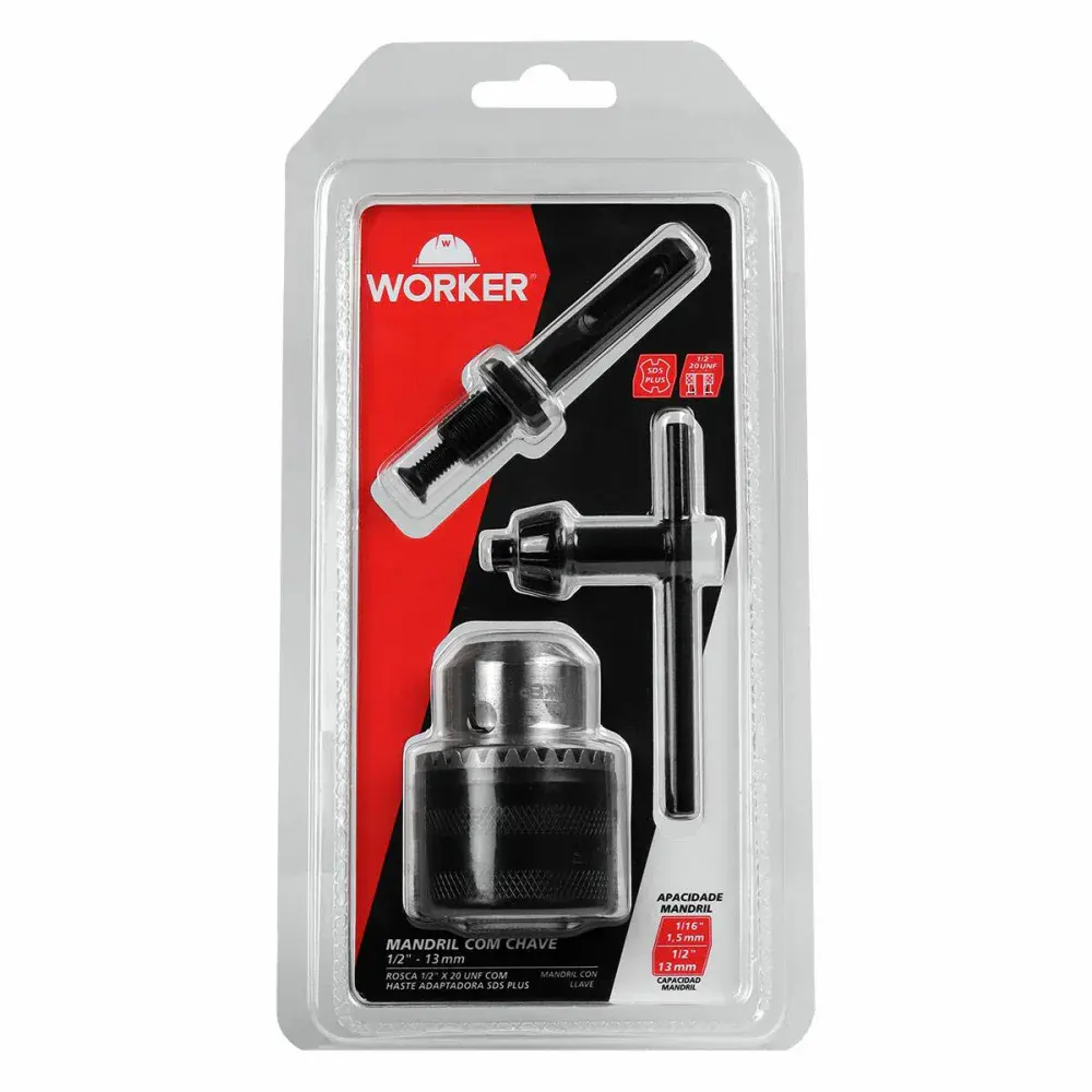 Mandril adaptador sds plus com chave 1/2 - 13 mm Worker — fotografia 8