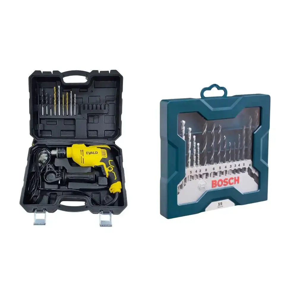 Furadeira de impacto 850W com maleta e estojo de brocas 15 peças mini x-line Bosch — fotografia 3