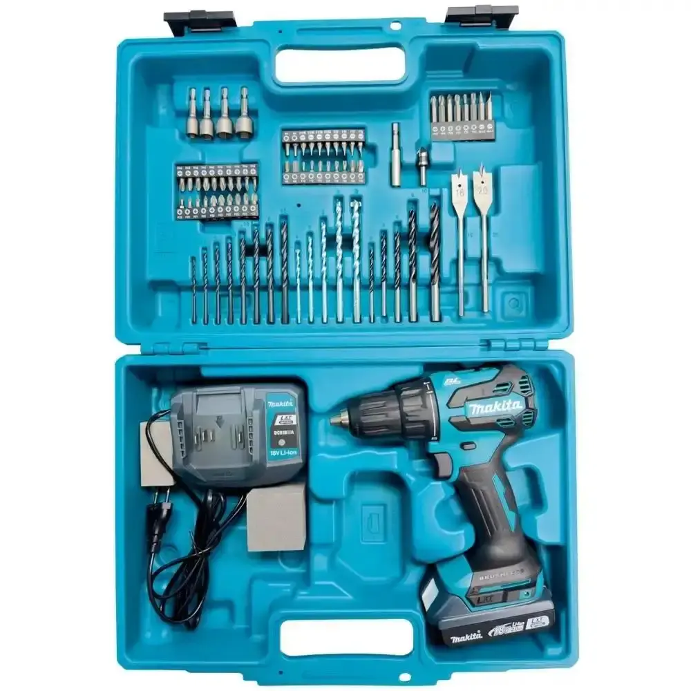 Parafusadeira de impacto bateria 18V carregador e maleta 74PÇS Makita estojo de brocas 41 pçs evald — fotografia 4