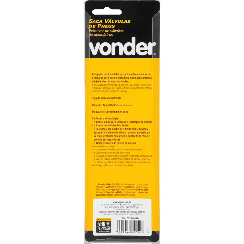 Conjunto Saca Válvulas de Pneus 4 peças VONDER — fotografia 2