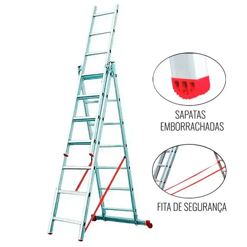 Escada de alumínio tripla extensiva 3 x 7 degraus ESC0707 Botafogo — fotografia de referência