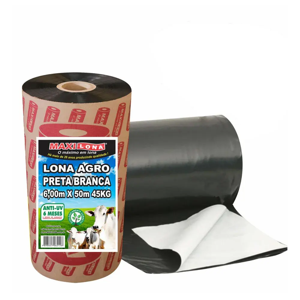Lona plástica extra forte preta/branca 6X50M 45KG Maxilona