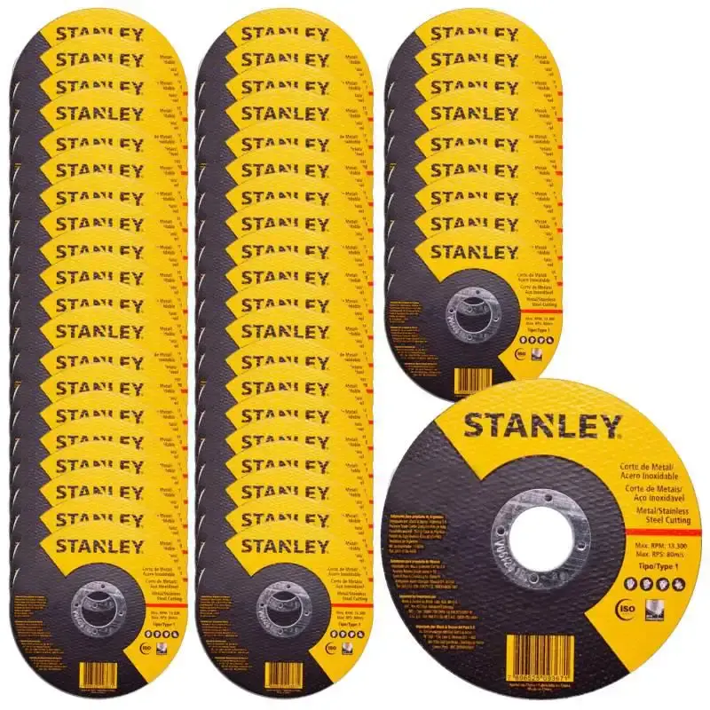 Disco de Corte Inox 4.1/2 POL x 1.0 MM Furo 7/8 POL STA8061 Combo 50 Peças STANLEY — fotografia de referência