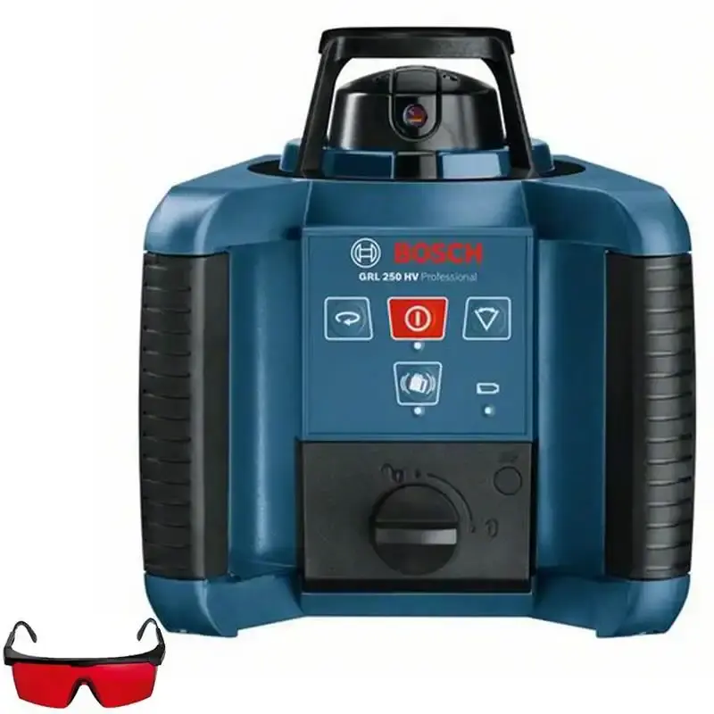 Nível à laser rotativo GRL 250HV completo com maleta e controle Bosch — fotografia de referência