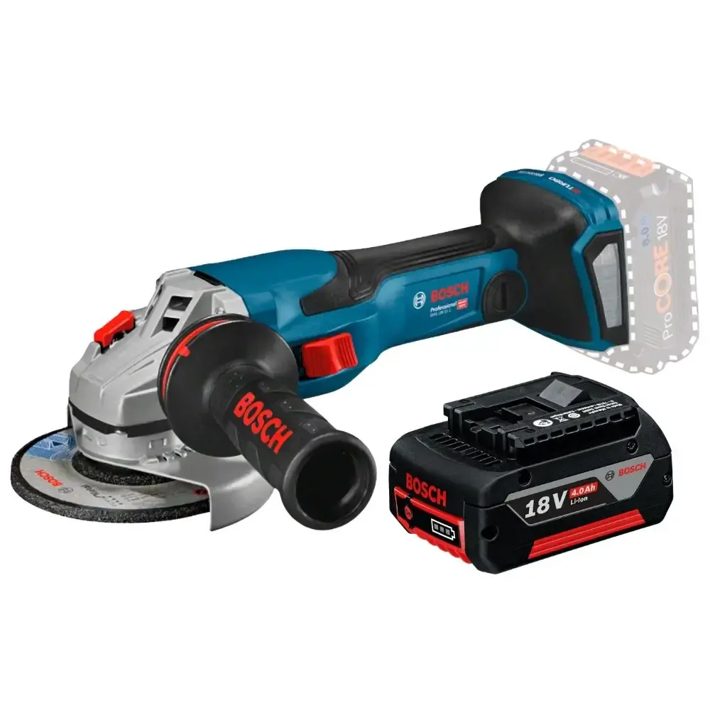 Esmerilhadeira angular 18V 4.1/2 POL brushless GWS 18V-15C com bateria Bosch — fotografia de referência