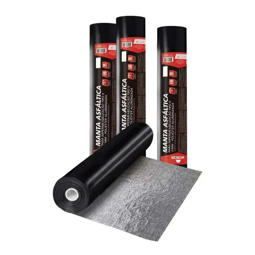 Manta asfáltica poliéster aluminizado rolo 1X10M 3MM tipo ii Worker — fotografia 2