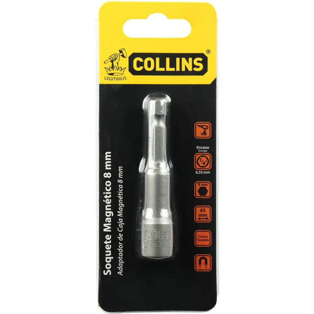 Soquete magnético em aço cromo vanádio 8MM 1/4 Collins — fotografia de referência
