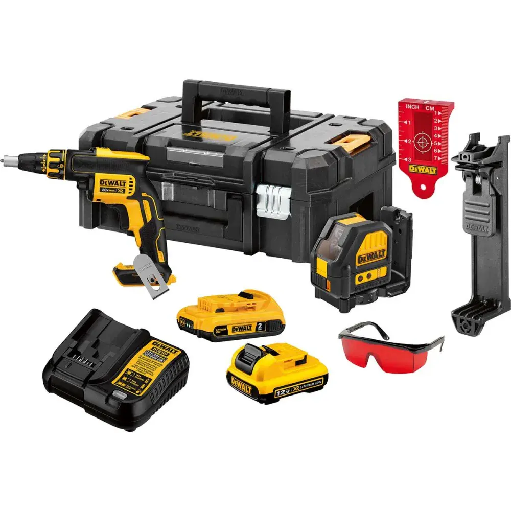 Parafusadeira drywall nível a laser acessórios biv Dewalt — fotografia de referência
